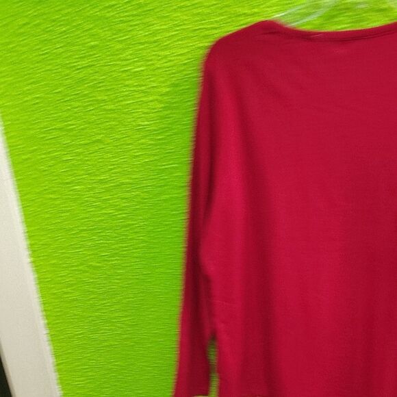 Denim&Co Red Long Sleeve Blouse with Round Neckline - Picture 3 of 3
